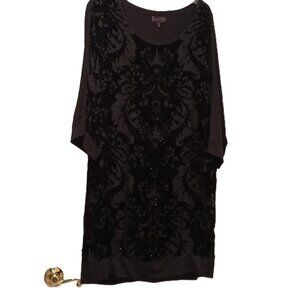 Hale Bob Black Velvet Beaded Tunic Dress Sz L  /B17
